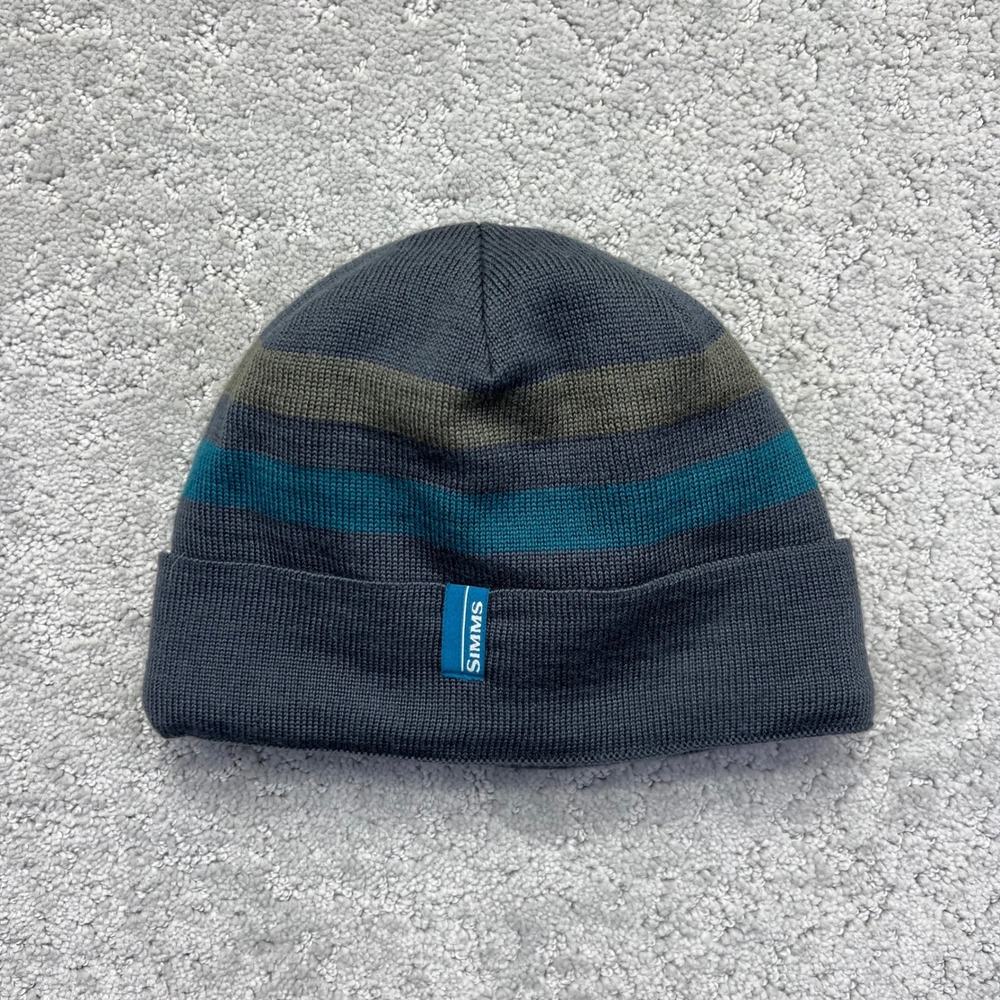 Simms Beanie OSFA Wool Blend Lined Striped Windstopper Flap Cap Outdoor Fishing
